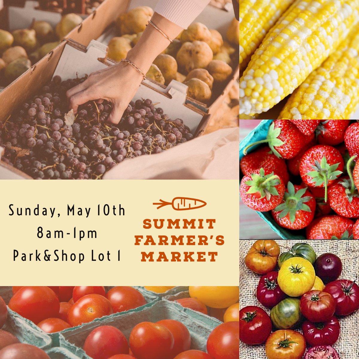 REMINDER this weekend Sunday, May 10th the Summit Farmer’s Market begins. Park&amp;Shop lot 1 at the corner of Deforest Ave and Woodland Ave, 8am-1pm.