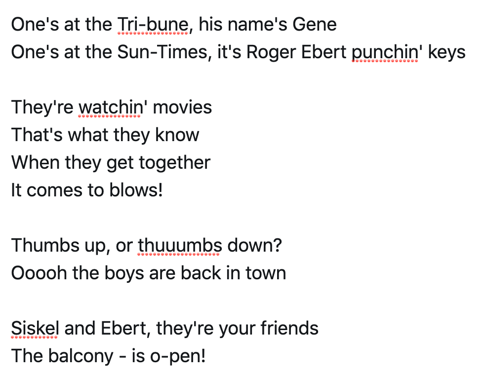 Will Sloan on Twitter "Siskel & Ebert Theme Song Lyrics https//t.co