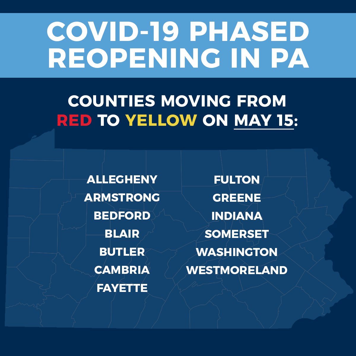 Pa Department Of Health On Twitter On May 15 13 More Pa Counties Are Set To Reopen Move To The Yellow Phase Even Though Some Restrictions Are Lifting To Avoid