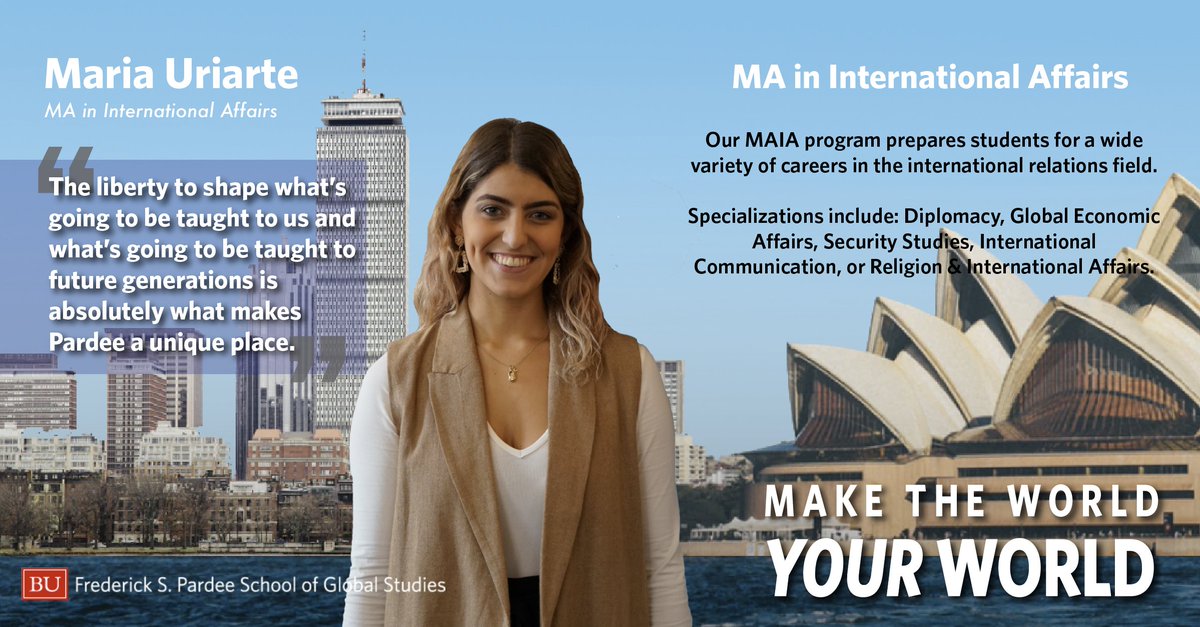 BUPardeeSchool's tweet photo. #DegreeSpotlight The Pardee School allows you to “Make the Work Your World” w/ our highly-interdisciplinary academic curriculum balanced w/ professional development opportunities along w/ a diverse student body representing countries across the globe. https://t.co/RLikXet4EA https://t.co/Vtr0s59inc