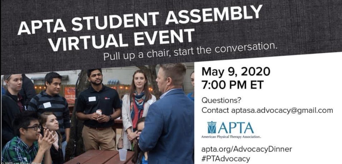 APTAStudents's tweet photo. Join us tomorrow for our Virtual #APTANAD happening on Facebook Live! We'll be talking about all things #PTAdvocacy with APTA leaders, APTA staff, and students. https://t.co/W1DmYSkyHo #DPTstudent #PTAstudent https://t.co/wVelU0ENAN