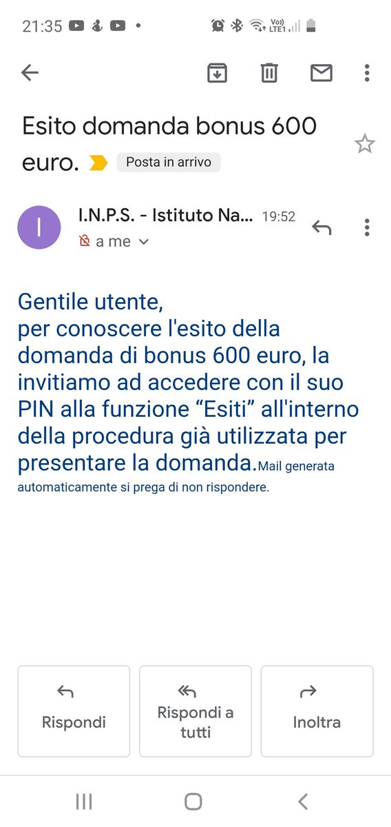 VitoDab's tweet photo. @INPS_it e dopo 38 gg in attesa di esito apro le mail, messaggio dall'inps! Vado sul sito e sono sempre in attesa di esito https://t.co/8bfIpRoTI2