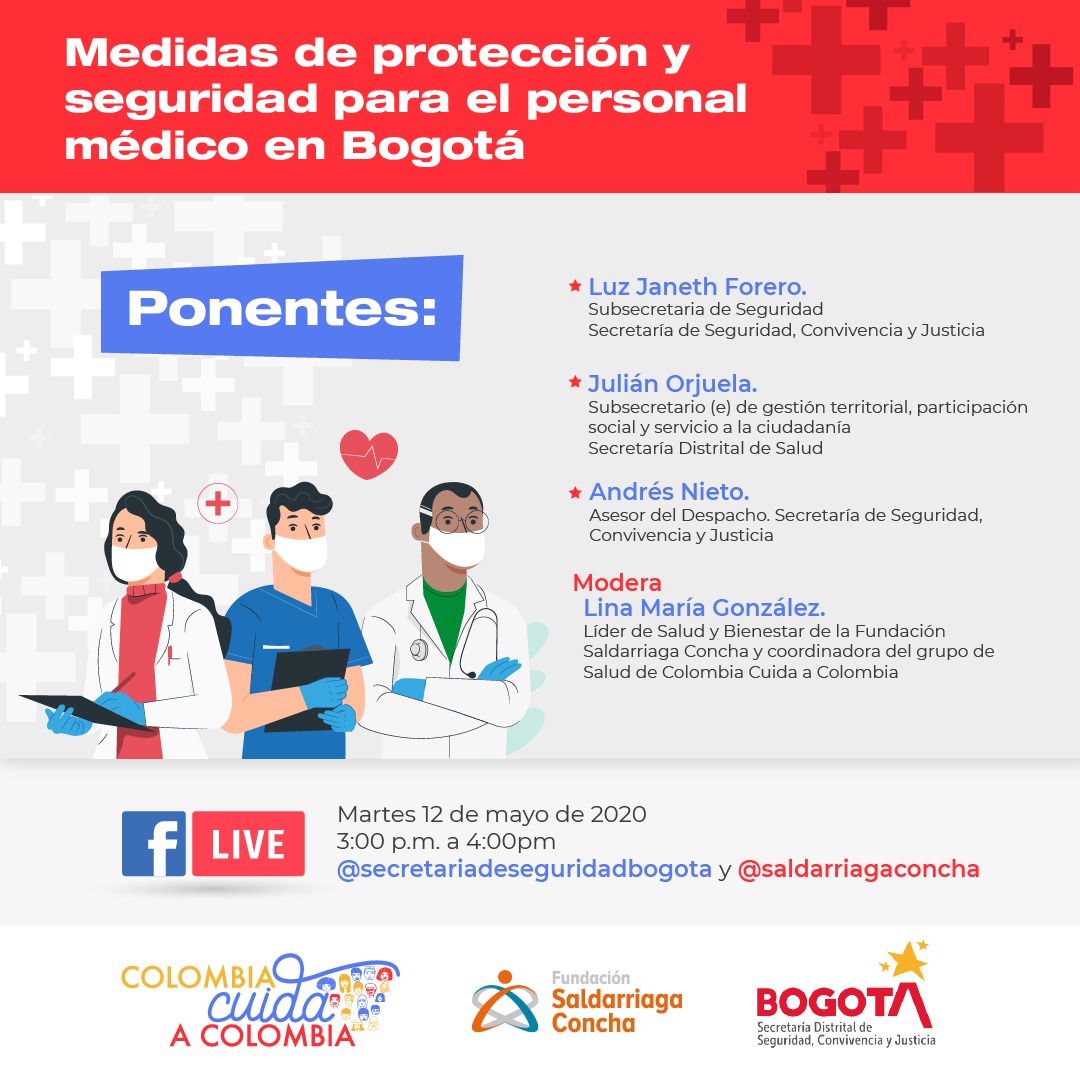SaldarriagaConc's tweet image. No olvides la cita hoy a las 3:00 p.m. en nuestro #FacebookLive sobre las medidas de protección y seguridad para el personal médico en Bogotá😷, con la participación de @SeguridadBOG y @SaldarriagaConc
#ColombiaCuidaColombia