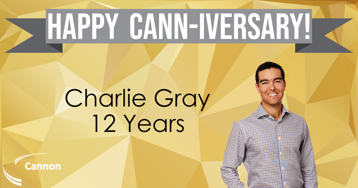 CannonCorp's tweet photo. Happy Cann-iversary to Charlie Gray! We are so happy to have you here at Cannon. #Canniversary #Celebration #WorkAnniversary #teamwork https://t.co/gEE0Iu4gBc