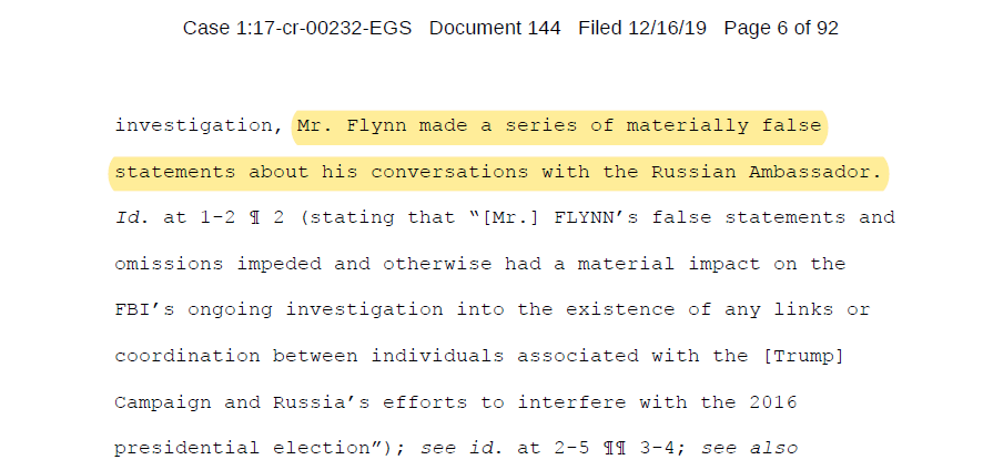 Based on these misrepresentations -Judge Sullivan concluded that the Flynn interview was based on Trump/Russia (it wasn't) and thus his "lies" were material.New evidence shows Sullivan's conclusion was incorrect.