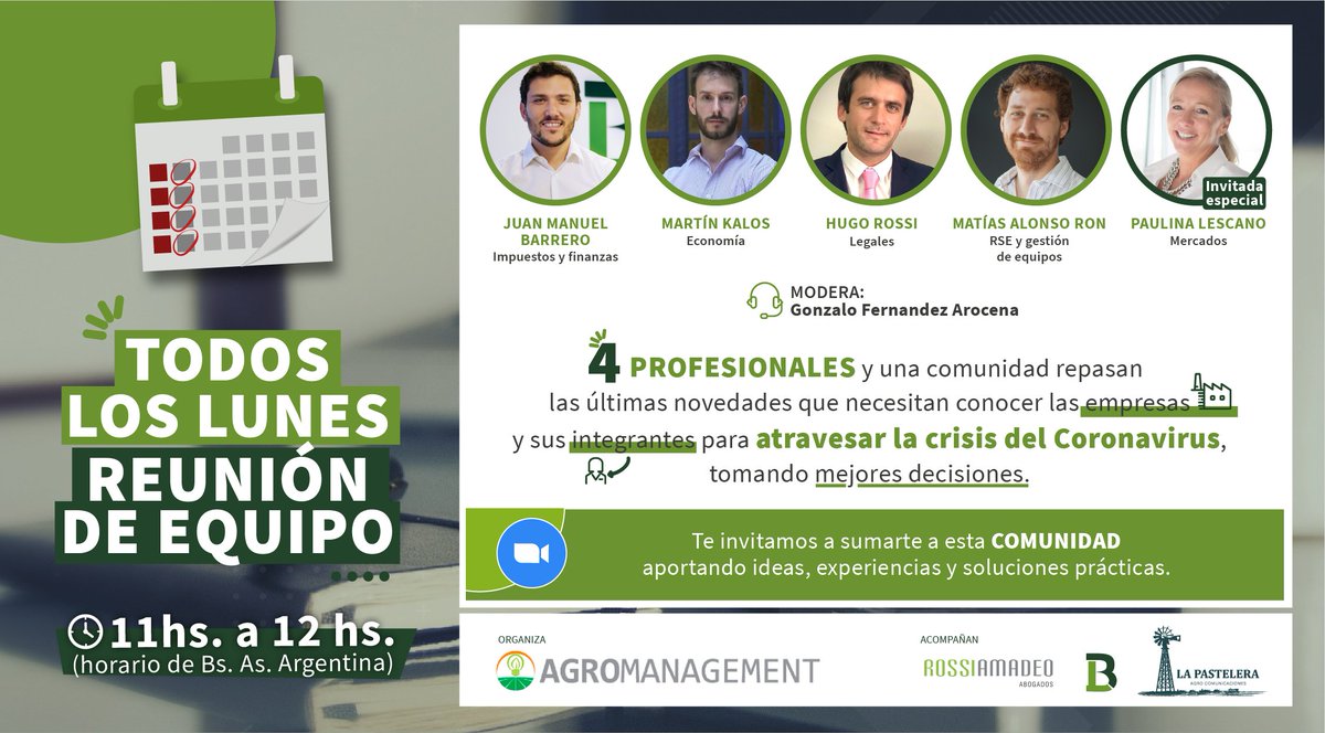 rossiamadeo's tweet photo. Todos invitados a la próxima reunión del lunes con las últimas novedades de la semana para tu negocio! Este lunes @paulina_lescano se suma a la mesa para hablar de mercados!!
Se pueden anotar acá: https://t.co/O2DFBXbY7I https://t.co/qe1cl00RcC