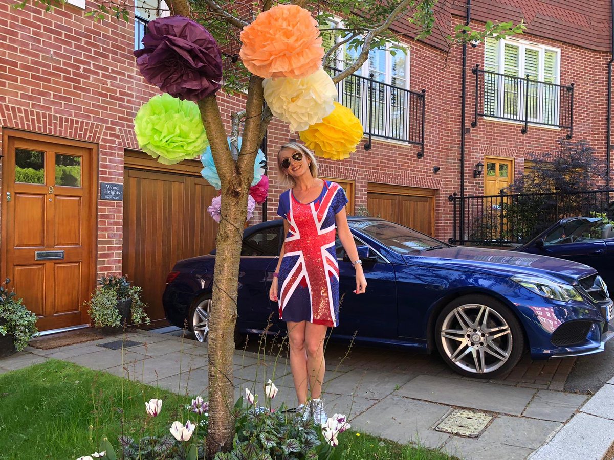 I’ve been getting creative with my tissue Pom Poms & dug out my old Union Jack dress ready for VE Day! #VEDay #VEDayAtHome