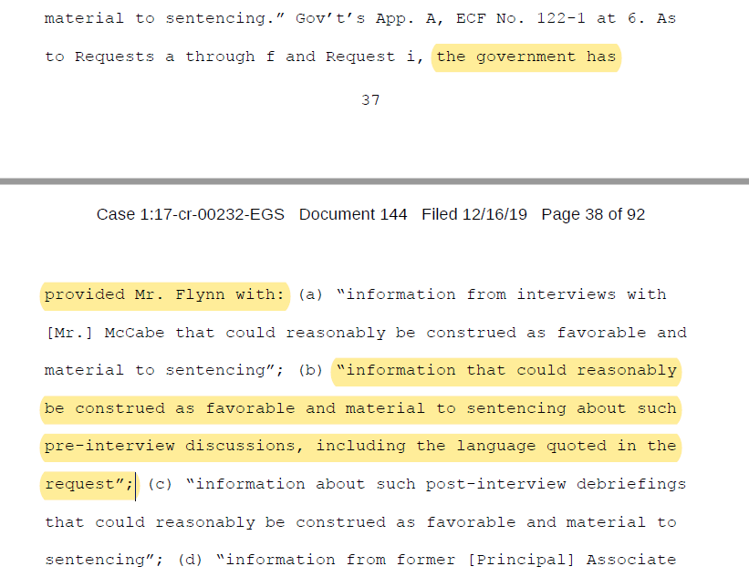 Judge Sullivan also wrongly found – based on promises from Van Grack – that the govt had already provided Flynn with favorable/material info on "pre-interview discussions"This was not the case - as discovered when the govt provided the Strzok messages and Priestap notes.