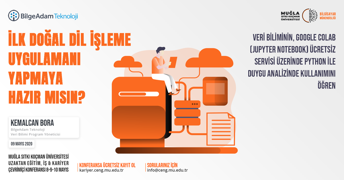 cengkariyer's tweet photo. Google Colab servisi üzerinde doğal dil işleme uygulamalı anlatımıyla Kemalcan Bora bizlerle olacak.

HERKESE AÇIK!

ÜCRETSİZ KAYIT olmak için; https://t.co/8LCXf2Fb1R

#kariyer5N1K #msku #mskuceng #cevrimicikonferans #evdekal #egitimisvekariyer https://t.co/3Vjt6Zq1rA
