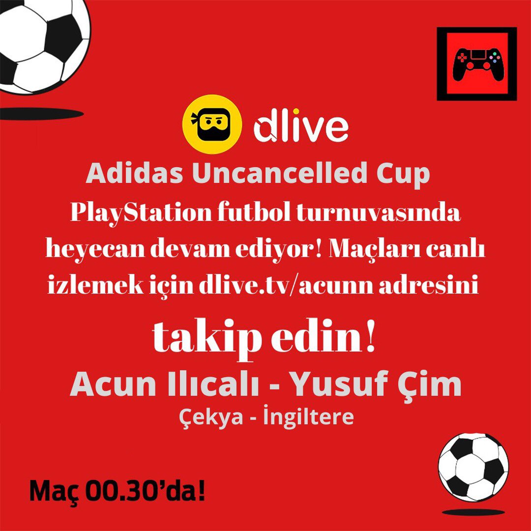 ACNDigitalTR's tweet photo. Ünlü isimlerin ve yıldız futbolcuların yer aldığı Uncancelled Cup futbol turnuvası devam ediyor! Bu büyük heyecana ortak olmak ister misin? https://t.co/B2d3X0vgOR #Acunncom #Dlive #AcunIlıcalı #maç #turnuva #playstation #futbol https://t.co/viJEK3ByVp