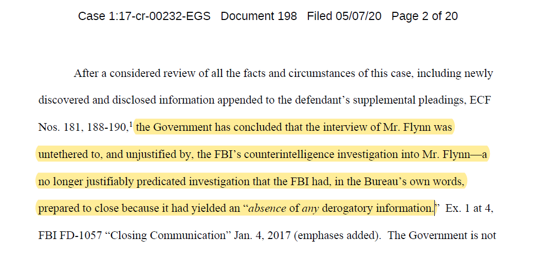 Van Grack influences Sullivan into another faulty conclusion. Sullivan: Flynn’s argument that his statements “were not related to the investigation into Russia’s efforts to interfere in the election – is unavailing.”Compare to DOJ motion to dismiss.