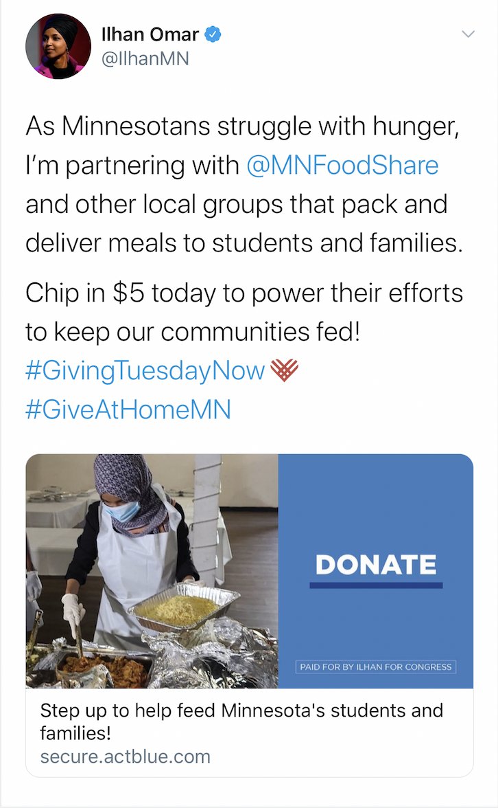 Ilhan Omar lies about partnering with MN FoodShare begs for money, deletes tweet