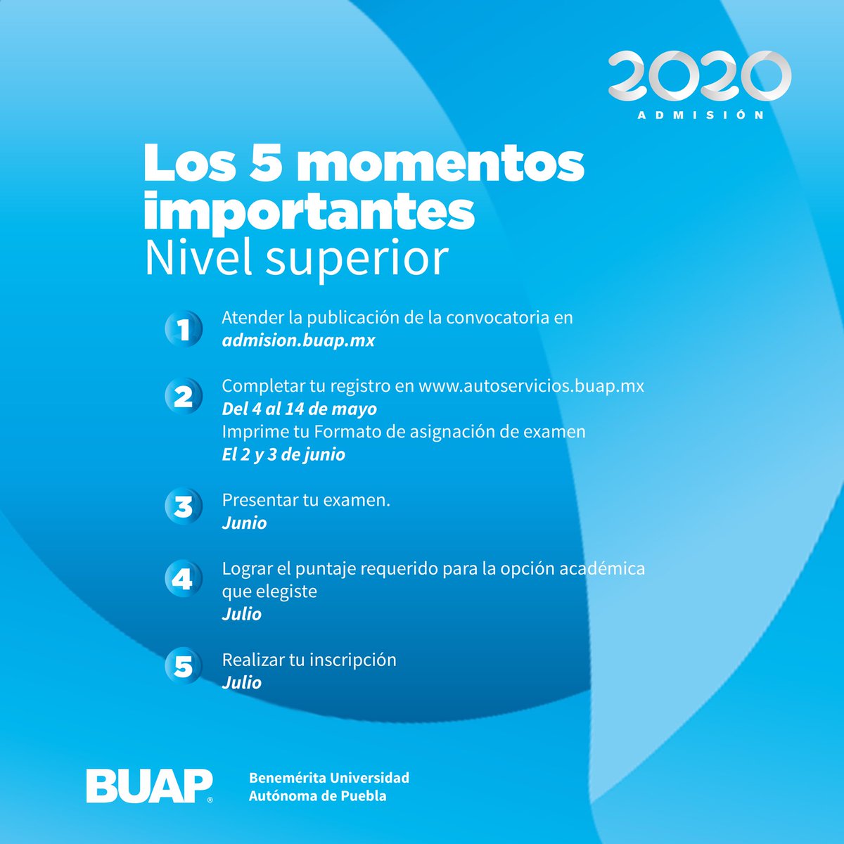 BUAPoficial's tweet image. Recuerda estas fechas y anótalas en tu calendario ya que no habrá prórroga en el proceso de #AdmisiónBUAP2020 para licenciatura.
#ConectamosContigo