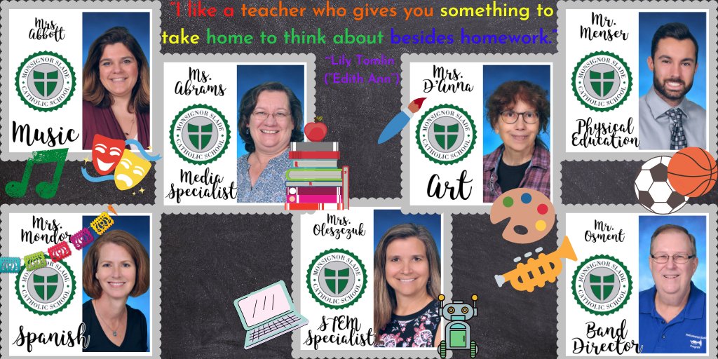 MsgrSladeSchool's tweet photo. It's still #TeacherAppreciationWeek2020! #MsgrSlade's spectacular Specials teachers help Slade students broaden interests & skills beyond traditional academics. We love you! @archbaltschools #thankateacher #sladeteachers #msgrslademoment #teacherappreciationweek #riseabove https://t.co/DyN7UcLMBd