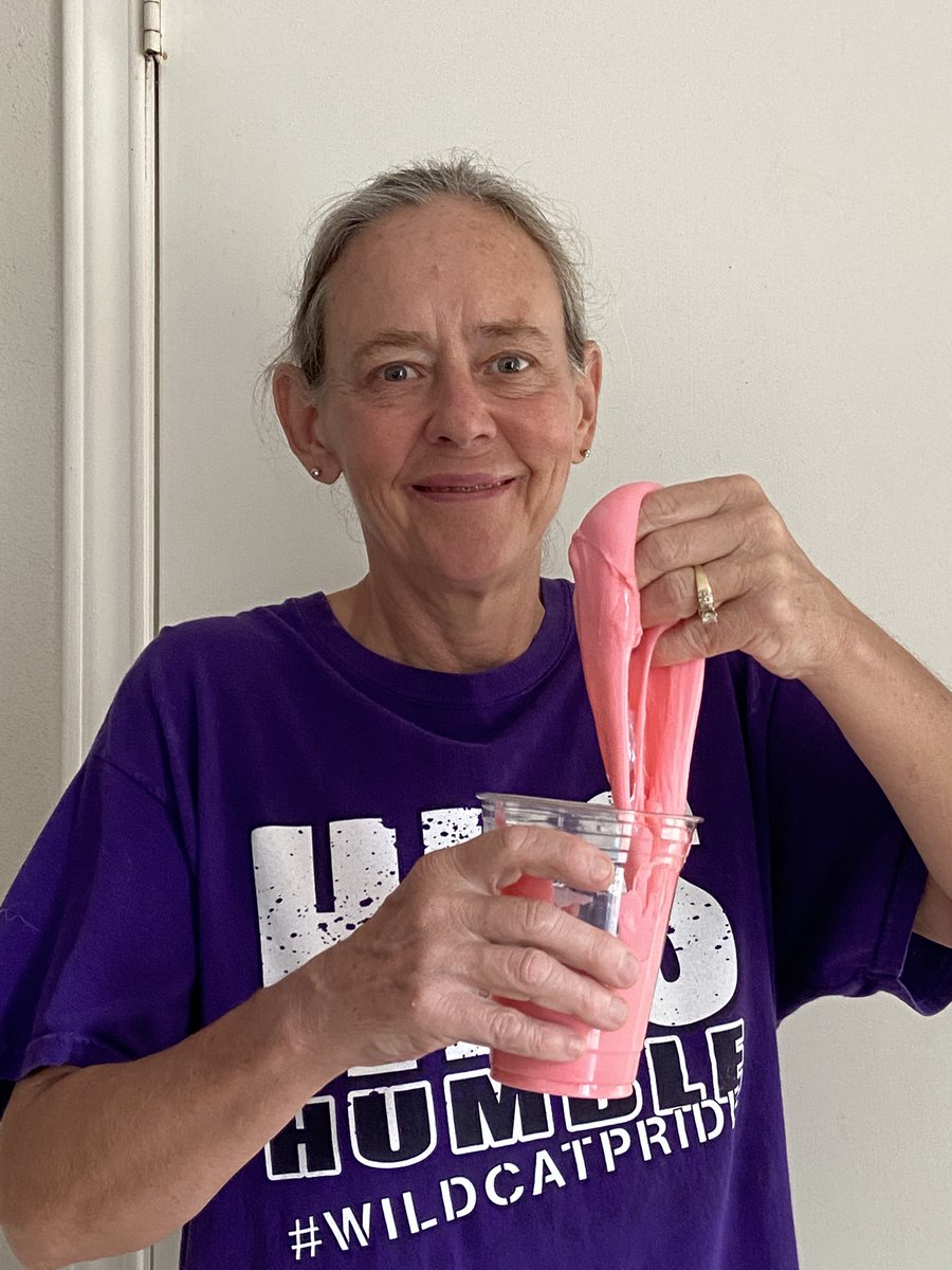 LauraStokes_hhs's tweet photo. #ElevateToExcellence Humble HS Life Skills students engage in a great science experiment to make slime! My favorite! We combined glue, baking soda, water, and contact lense solution...slime! Chris chose to color this slime red. Great job everyone. @LauraStokes_hhs https://t.co/WcuwzkmI83