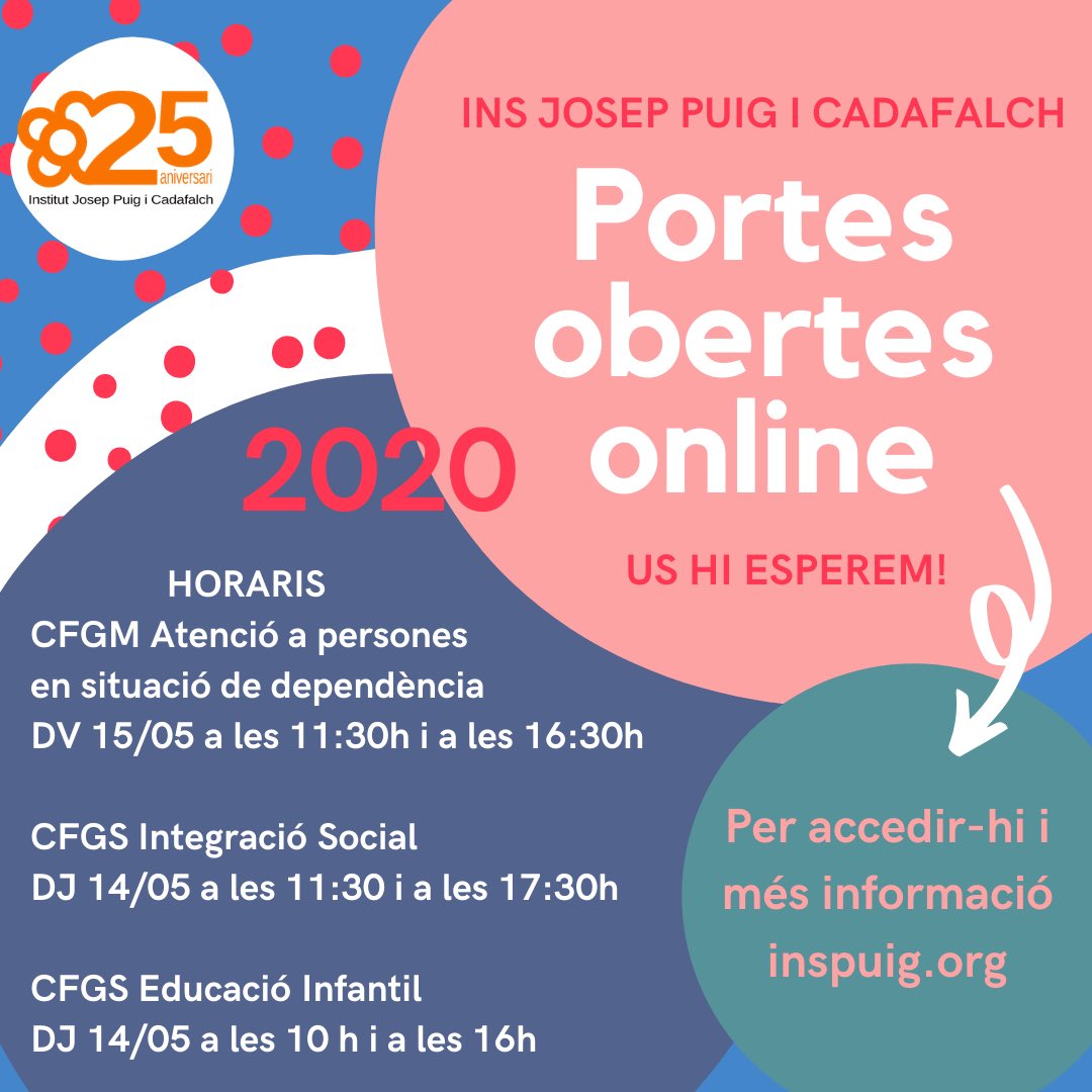 CiclesSSC_PiC's tweet photo. 🟠 Portes obertes online dels cicles de SSC. 
Si vols informar-te d’alguns dels cicles de SSC de l’ @ins_pcadafalch pots entrar a les xerrades que farem el proper dijous i divendres.

Per accedir a les xerrades 👉🏻 https://t.co/92XRUxfGC2 https://t.co/gXm2YspYKB