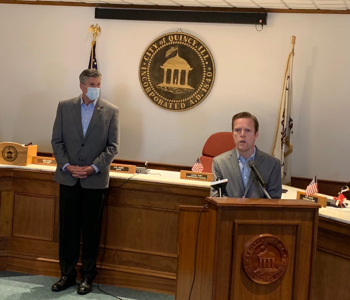 RepLaHood's tweet photo. I joined Quincy &amp; Adams County officials today to discuss reopening. They put forth a thoughtful plan with medical experts to reopen in a safe, quicker way than the current plan by the Governor. Quincy &amp; similar communities will be crippled under the Gov’s plan without revisions. https://t.co/MHOnsX4Byw