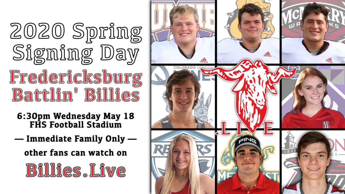 BilliesLive's tweet photo. Grateful for special opportunity to cover 2020 Spring Signing for 8 special @billiesports athletes.
Coaches, signees &amp; immediate family ONLY @BillieFootball Stadium, 6:30pm Wed May 13.
Other friends, fam &amp; fans can join them on https://t.co/TOhUXtfh86!
Retweet for #BillieNation https://t.co/IgdzfGlQlj