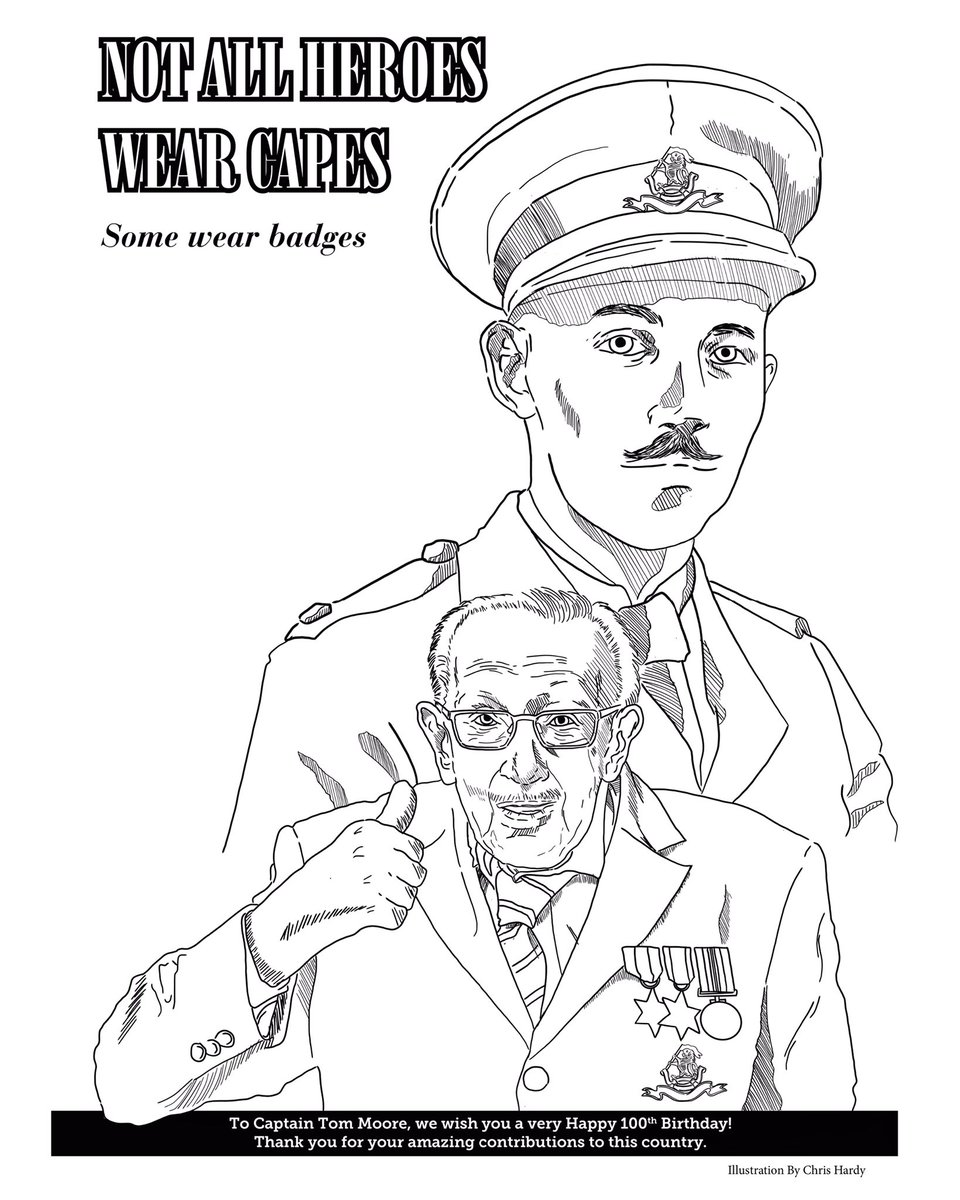 DPM_ltd's tweet photo. The current lockdown situation means people are commemorating the 75th anniversary of VE Day within their own homes. We decided to reveal our own tribute to Captain Tom Moore illustrated by @chrishardyart which will appear in Lockdown Mind Therapy vol 2! https://t.co/k378aNLkau