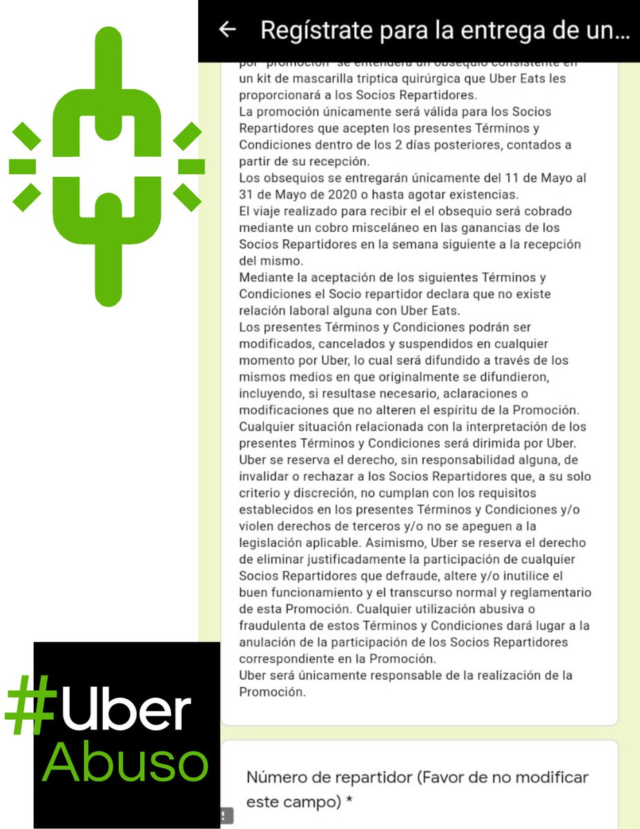 ari_santillan's tweet photo. Pues resulta que @UberEats_mex quiere hacerse pasar como "buena onda" regalando cubrebocas y cobrándoles el viaje a quienes vayan por ese regalo, además de obligarlos a términos sumamente abusivos. #UberAbuso https://t.co/tsBbvMye0x