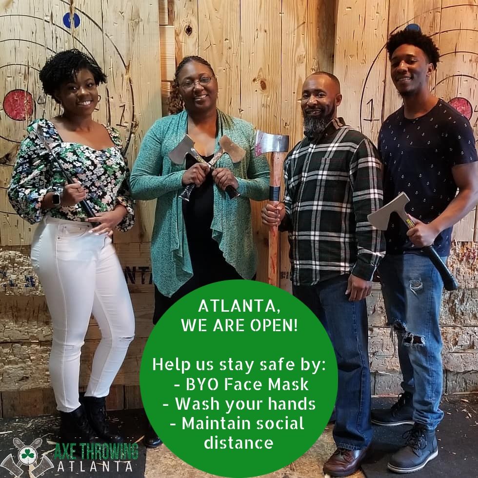 AxeThrowingAtl's tweet photo. Lumber Lords, we are BACK! Book a 60-minute session with a coach for your friends or family. $82+taxes for a group of 4! #axes #axethrowing #atlanta #atlga #axethrowingatlanta #family #friends #sports #summerfun #atlantafun #summer #activity #FridayFun https://t.co/ecOraKH5dl