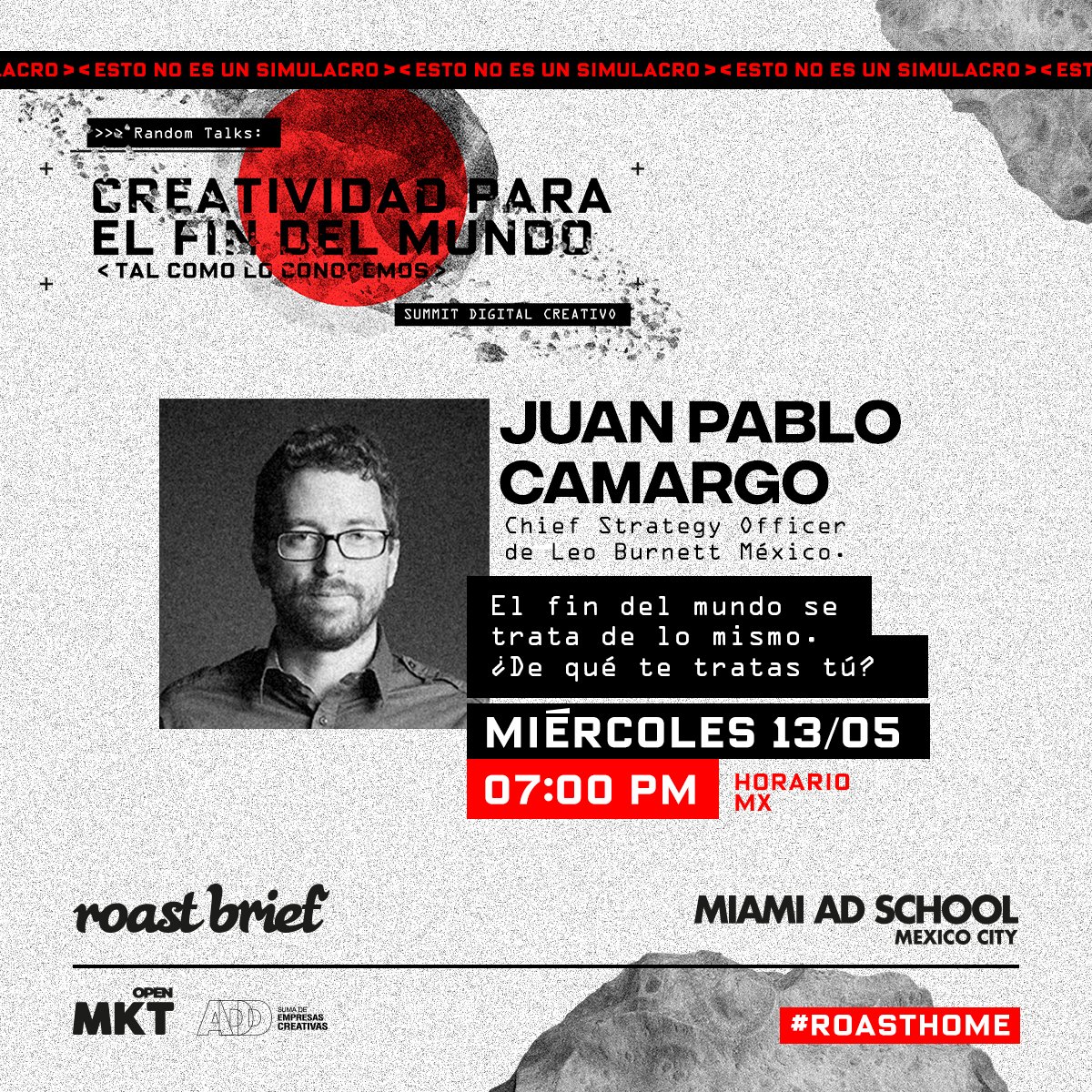roastbrief's tweet photo. #RoastHome #RandomTalks
Sabemos que "El fin del mundo se trata de lo mismo. ¿De qué te tratas tú?", ¿qué estás haciendo al respecto?
Nosotros, nos estamos preparando para lo que viene con Juan Pablo Camargo, CSO de Leo Burnett Mx.
Aprende a sobrevivir al apocalipsis.
13 mayo, 7pm https://t.co/gyMAYZ4Us3