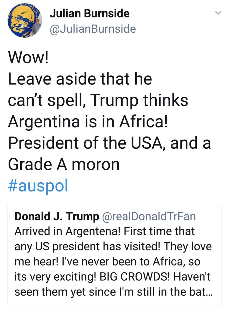 HLiedown's tweet photo. @RyanWil62993886 @JulianBurnside Responds to a parody Trump account as if it’s genuine. Mad Forensic Skillz https://t.co/PQMg3tiJ9O