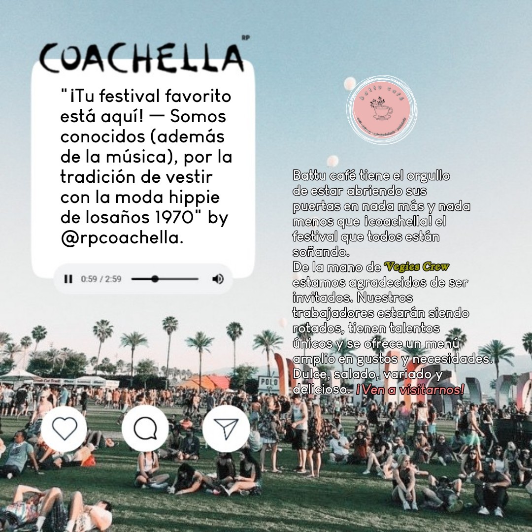 battucafe's tweet photo. ㅤ
ㅤ       𝙘𝙤𝙖𝙘𝙝𝙚𝙡𝙡𝙖
ㅤㅤsegundo día
ㅤ
ㅤ
Coachella no para; ya va el segundo día y los pedidos parecen haber duplicado. Café va y café vien, limonadas y de todo. Siempre al ritmo de la música junto a @VegiesCrew en @rpcoachella. ¡Ven a visitarnos #CoachellaRPIsComing https://t.co/p1WFUIaRKC