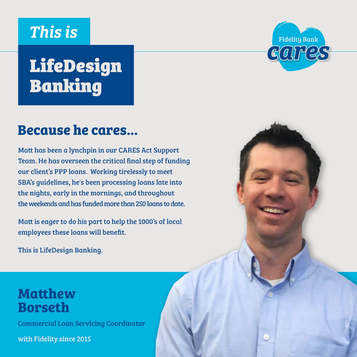 FidelityBankMA's tweet photo. Fidelity Bank employees know that strong businesses create strong communities. Our LifeDesign approach assures you can always bank with clarity and confidence. 💙 #ThisisLifeDesign  #FidelityBankCares https://t.co/uKACjlvCLi