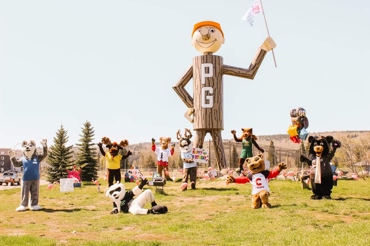 UNBC Timberwolves (@unbcathletics) on Twitter photo Happy 60th Birthday to our big, smiling, roadside buddy Mr. PG! Alpha went down to help celebrate, along with some friends! #MrPG60 #RunAsOne Happy 60th Birthday to our big, smiling, roadside buddy Mr. PG! Alpha went down to help celebrate, along with some friends! #MrPG60 #RunAsOne