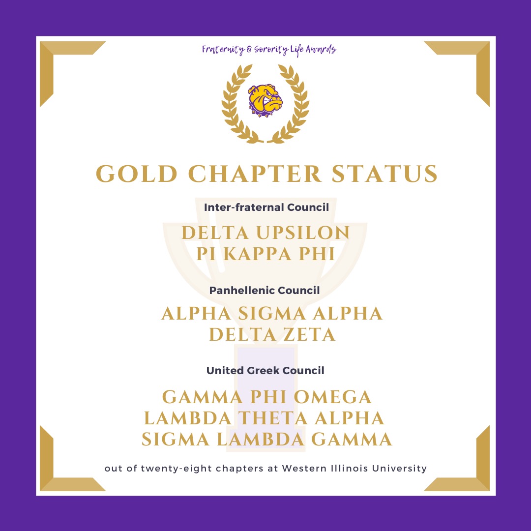WIU_OSE's tweet image. And our Gold Standing Chapters are: 
@DeltaUpsilonWIU 
@WIUPiKapps 
@ASAatWIU 
@deltazetawiu 
@wiu_gphio 
@LTA_DeltaMu 
@WiuGammas 

Congratulations to all! You&apos;re all amazing!