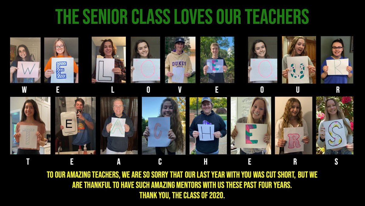 coxclass2020's tweet photo. As the last day of Teacher Appreciation Week, some members of our class would like to thank and show our appreciation to our wonderful teachers! You will all be missed so much! @FrankWCoxHS https://t.co/Pu0a3AWINB