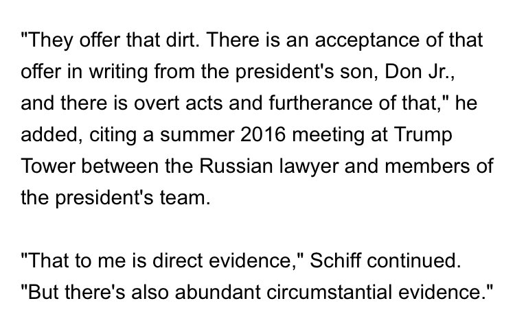Adam Schiff, 16 months after that interview with Congress: Trump Tower meeting is “direct evidence” of “Collusion”