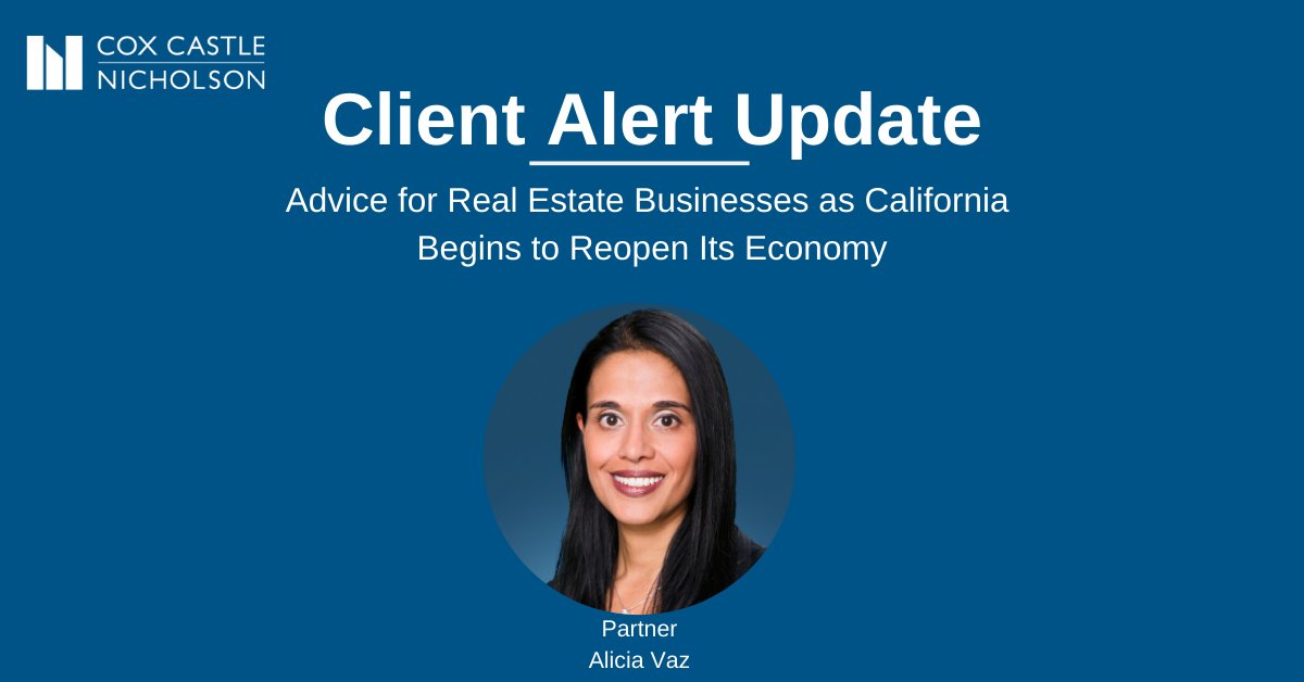coxcastle's tweet photo. Important update from Partner Alicia Vaz w/ advice regarding #Stage2 of CA's reopening of certain businesses, &amp; what that means. https://t.co/iN77CZk8Jh https://t.co/SEckx4gayE
