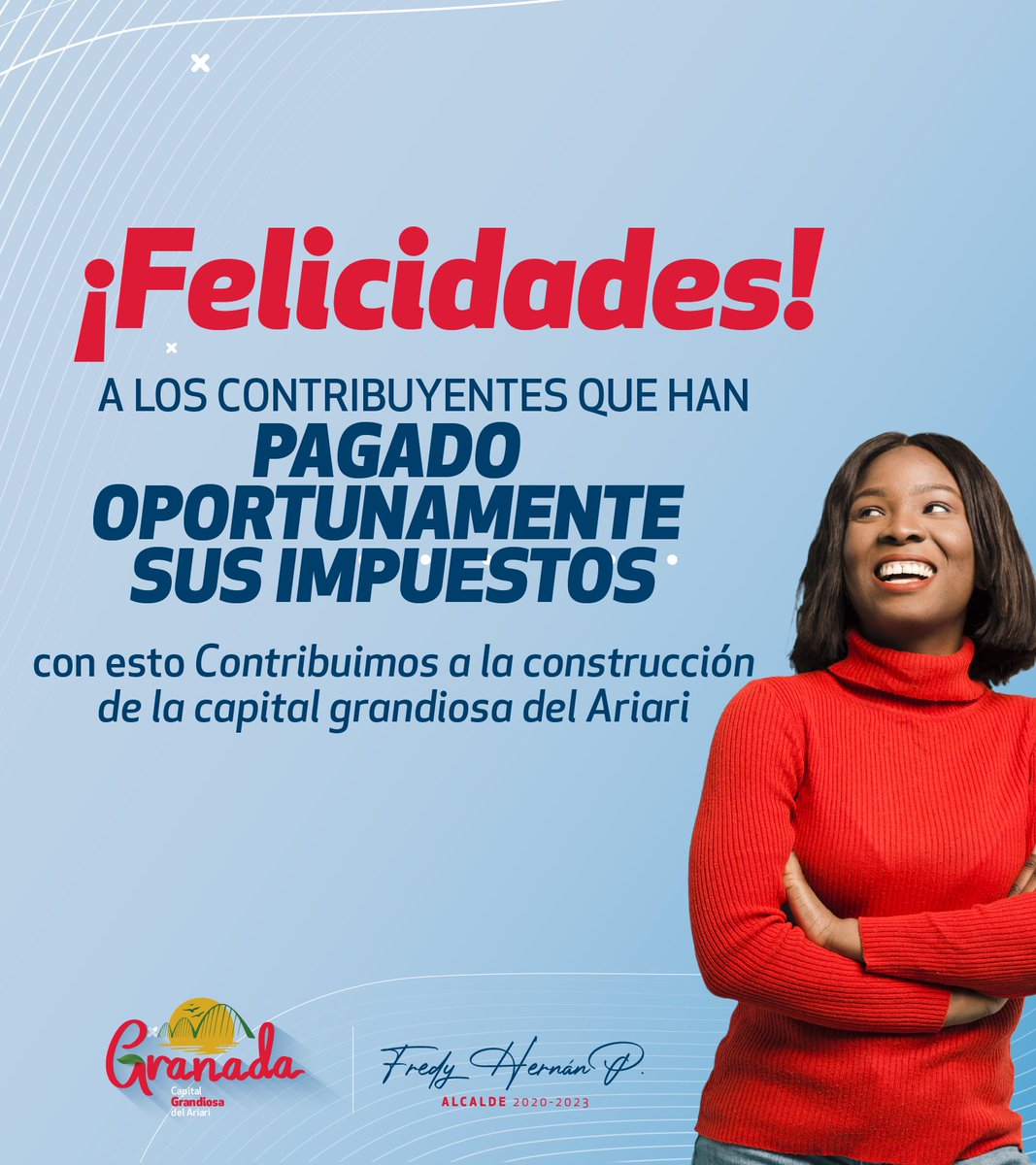 Granada_Meta's tweet photo. Cada vez son más los Granadinos que se han puesto al día en el pago de sus impuestos, aprovechando los incentivos que logramos obtener debido a la emergencia sanitaria por la que atraviesa nuestra país, una oportunidad que muchos estaban esperando para hacer su pago oportuno https://t.co/dYpDj2bLgQ
