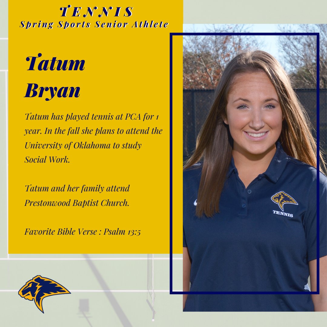 PCAAthletics's tweet photo. Congratulations Tatum!
#SpringSportSenior
#pcaonline2020 https://t.co/qLSceLBheK