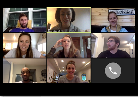 ZachWestMD's tweet photo. (5/10) We are divided into small groups w/~8 students &amp; a faculty advisor. We first had @karenlawmd to guide us as we fumbled through the first months, but she soon became the Emory IM Residency director and has been an source of calm and grace for her residents during COVID. https://t.co/NPlvaTXax5