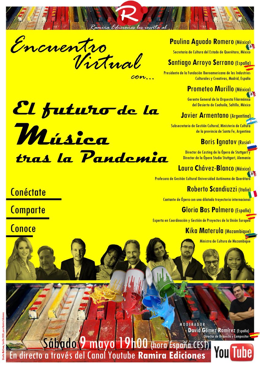 RamiraEdiciones's tweet photo. El #Futuro de la #Musica tras la #Pandemia a debate en #Youtube sábado 9 de mayo a las 7 pm hora #España | 12 en #Mexico | 14 en #Argentina @RamiraEdiciones https://t.co/mtryRwl8Rz