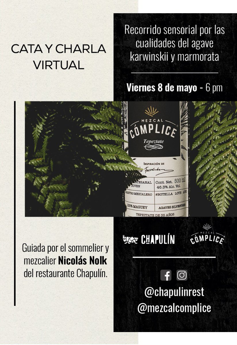 Ya es viernes y se antoja la copa, así que mezcalovers, abusados porque en punto de las 18:00 hrs habrá cata virtual en vivo en el IG de <a href="/ChapulinRest/">Chapulín</a> <a href="/CompliceMezcal/">Mezcal Cómplice</a>
#megustalacopita
