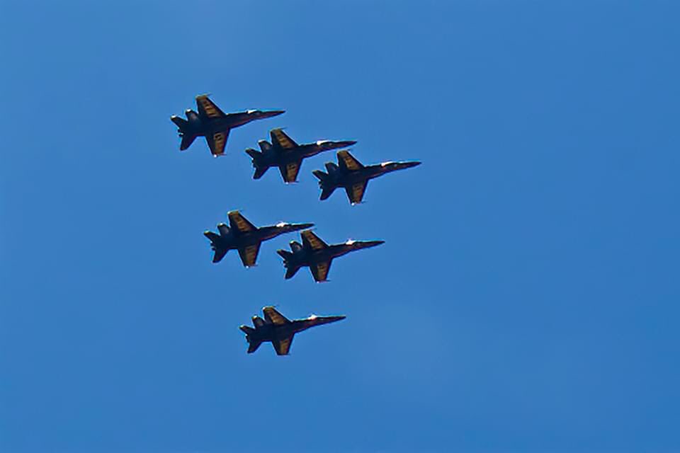 bevcam's tweet photo. Blue Angels Flyover saluting frontline COVID-19 responders #AmericaStrong https://t.co/nBfVzAtRcf
