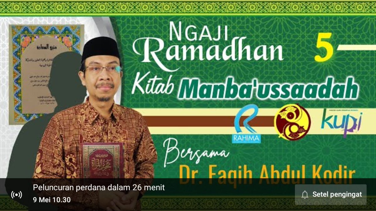 Bakalan live tayang 10.30 ya... Pengajian kitab Mamba'ussa'adah episode ke 5. Ditunggu ya di Chanel YouTube kita..
#ngajjionline
#ngajipasaranramadhan
#mubadalah

Langsung klik ya... Terima Kasih..
youtu.be/9Y6vbxTmWCE