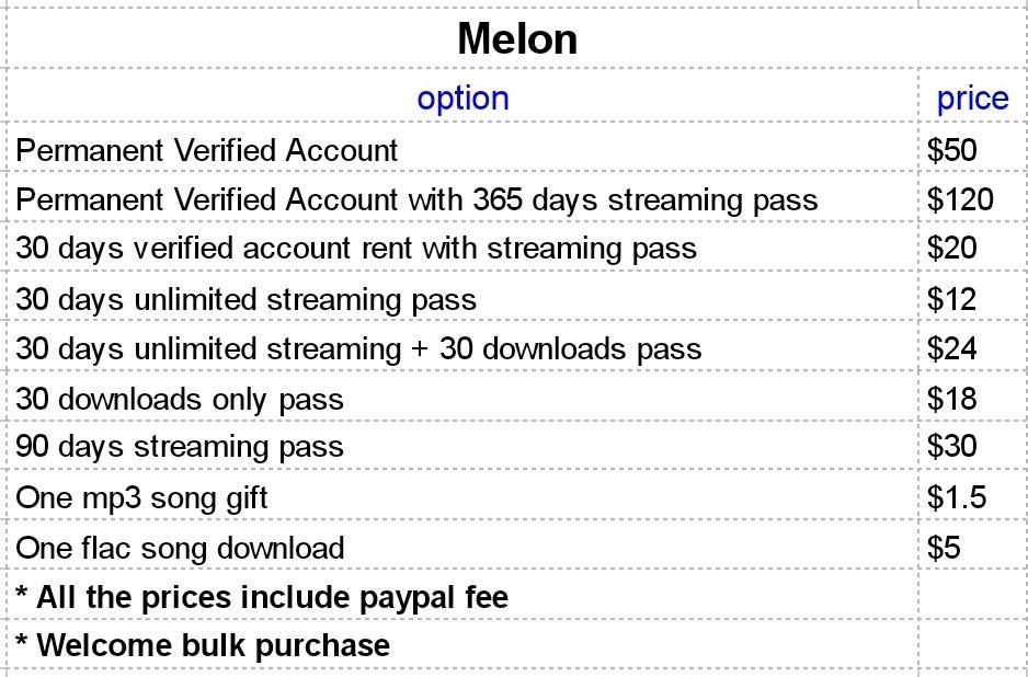 melon__pass's tweet image. ✨ Updated Melon / Genie / Account / Pass / Download Price List