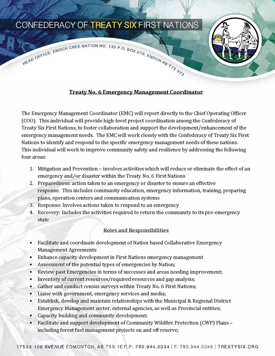 CT6FN_'s tweet photo. Employment opportunity!
The Emergency Management Coordinator position has re-opened and will remain open until a suitable candidate has been found. Any previous applicants will be included in the selection process.  https://t.co/5noaOoJkyM #jobposting #treatysix #CT6FN https://t.co/N46N2ZyDLl