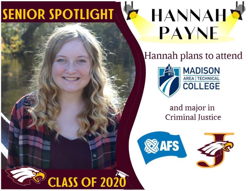 GoJHSEagles's tweet photo. Senior Spotlight!  We are proud of all you have done at JHS and will do in your future. #gojhseagles https://t.co/0LyME3dN8h