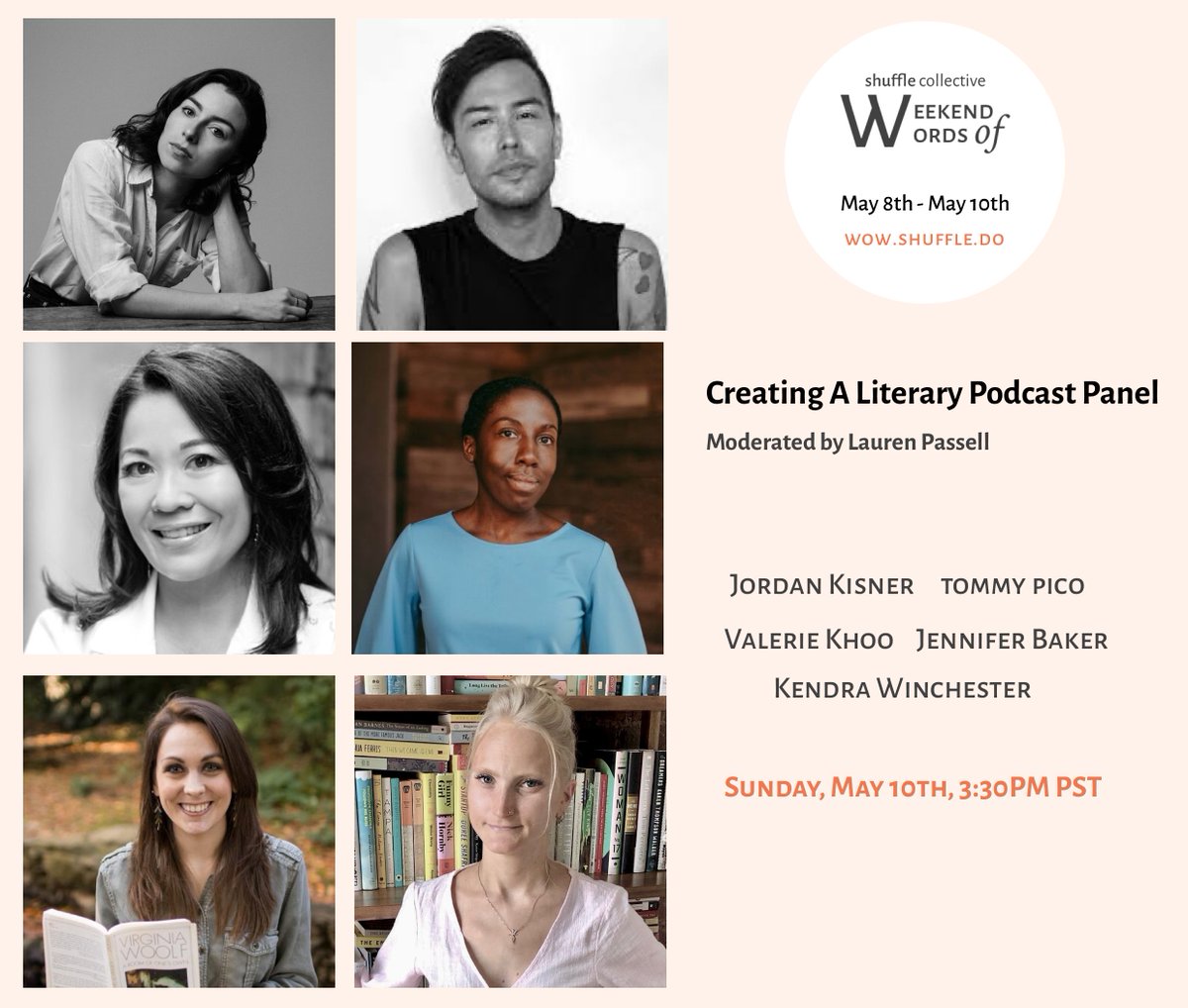 mccormack_wc's tweet photo. This afternoon at 3:30PDT, tune in for your daily dose of @heyteebs — he'll be appearing at @shufflenetwork's #WeekendOfWords with @jordan_kisner, @valeriekhoo, @jbakernyc, & @kdwinchester to discuss making a successful literary podcast!
Register here: https://t.co/AKvVgKrF8G https://t.co/CtiligN2KB