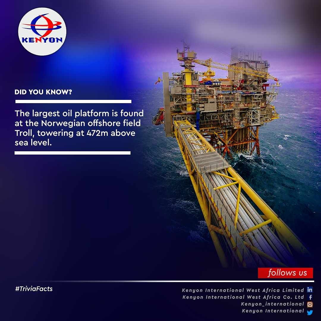 We_are_Kenyon's tweet photo. Did you know?
The largest oil platform is found at the Norwegian offshore field troll, towering at 472m above sea level.
#TriviaFacts #DidyouKnow #LearningNeverEnds #KenyonInternational #WellHeadExperts #PerformanceDriven
#WeAreKenyon https://t.co/ePsZipc56S