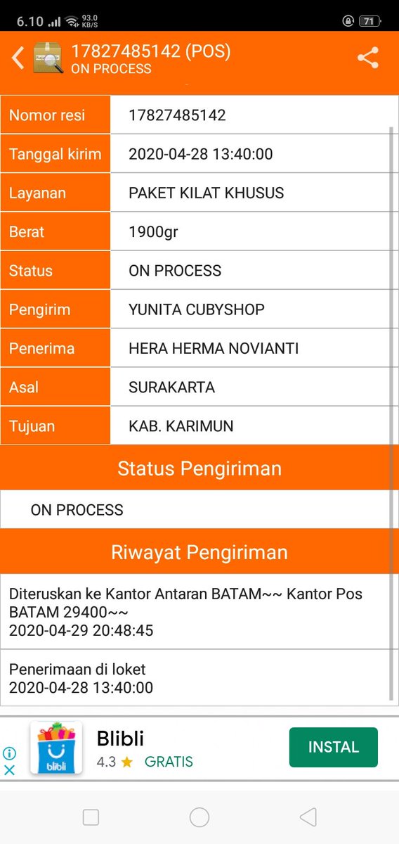cubycup's tweet photo. @PosIndonesia udah 11hr lo status pengiriman paket gak berubah pengiriman dr tgl 28 April. Kpn sampainya? Pdhl estimasi 4-7hr https://t.co/taOOQl2jE7