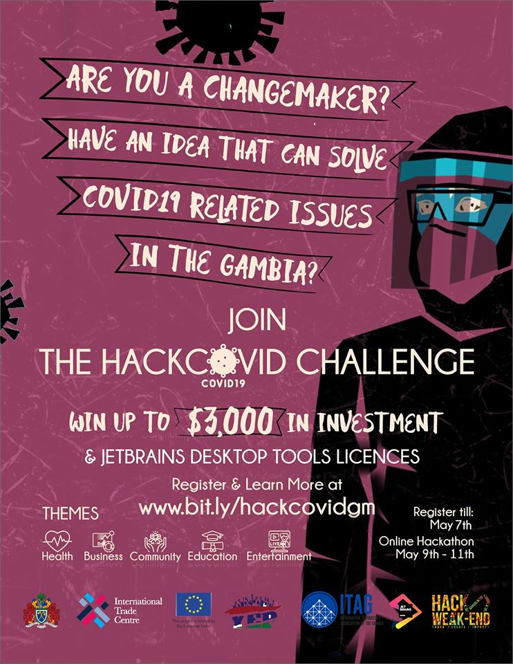 rachelonamusi's tweet photo. I will be one of the judges at the #HackCovidChallenge with bright Gambian minds working to provide solutions to problems posed by the COVID-19 pandemic.
Launch Zoom: 10 May | 12 noon GMT
Run: 3 Days
More info: https://t.co/LVyp07Te3E
#TechForGood #Tech4Gambia https://t.co/YyGHYkUOyL