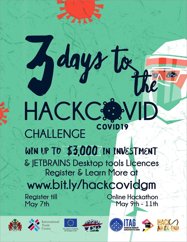 rachelonamusi's tweet photo. I will be one of the judges at the #HackCovidChallenge with bright Gambian minds working to provide solutions to problems posed by the COVID-19 pandemic.
Launch Zoom: 10 May | 12 noon GMT
Run: 3 Days
More info: https://t.co/LVyp07Te3E
#TechForGood #Tech4Gambia https://t.co/YyGHYkUOyL