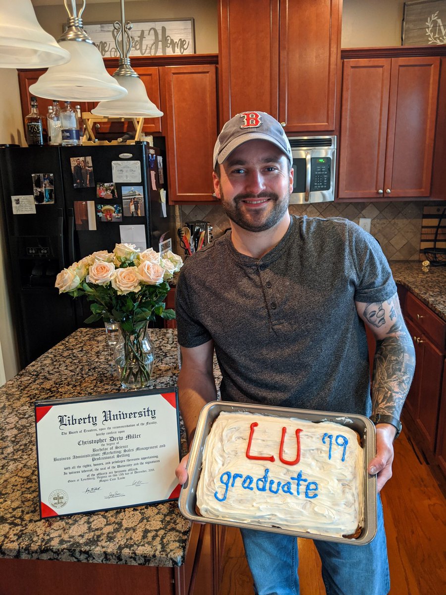 CDrewMiller's tweet image. After finishing college in December, 2019, tomorrow would be my graduation day at @LibertyU. While it’s cancelled, my wife couldn’t help but surprise me with my favorite cookie cake. Congrats to all Fall 19 and Spring 20 graduates! #2020graduate #Graduation2020